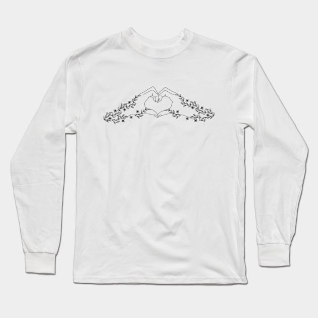 Heart Hands Flower Long Sleeve T-Shirt by MinimalLineARt